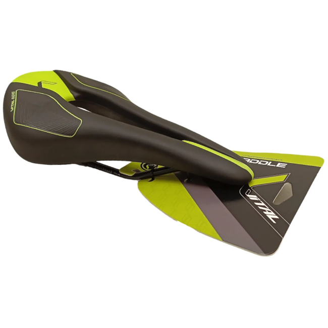 Falkx Fietszadel race/MTB zwart-groen met Cr-Mo brug voor racefiets en mountainbike gebruik