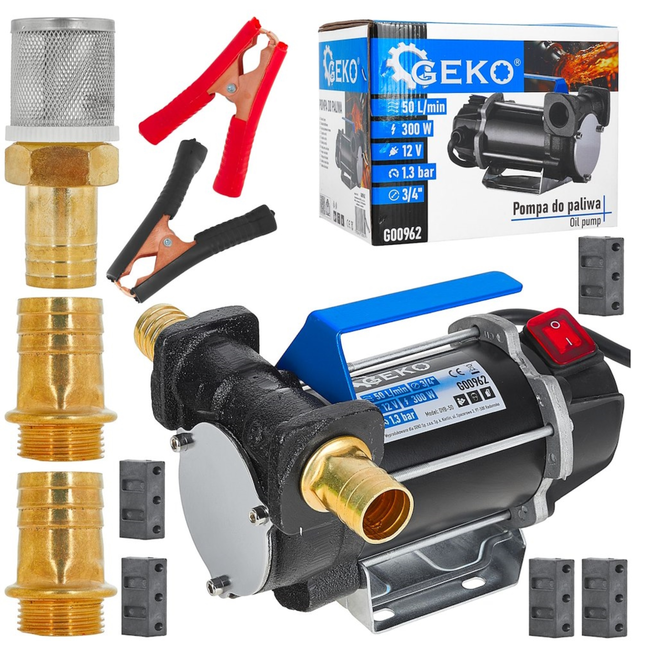 GEKO Mobiele dieselpomp 12 V 300 W met filter en terugslagklep, aanzuighoogte tot 3 m