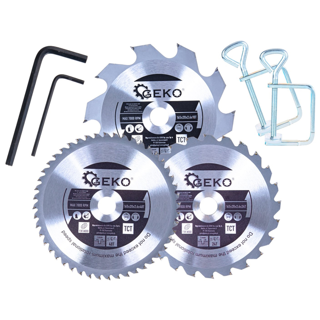 GEKO Invalcirkelzaag met geleiderail 1200 W, 165 mm, zaagdiepte 56 mm, 3 zaagbladen, tot 12 mm langs de wand, 2 m kabel