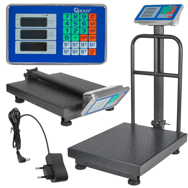 GEKO Platformweegschaal 300 kg met prijsberekening, 7 prijsgeheugens en accu tot ca. 60 uur
