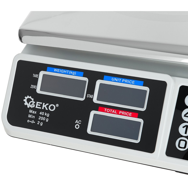 GEKO Weegschaal 40 kg met LED-display voor en achter, 33 x 24 cm platform en 8 prijsgeheugens
