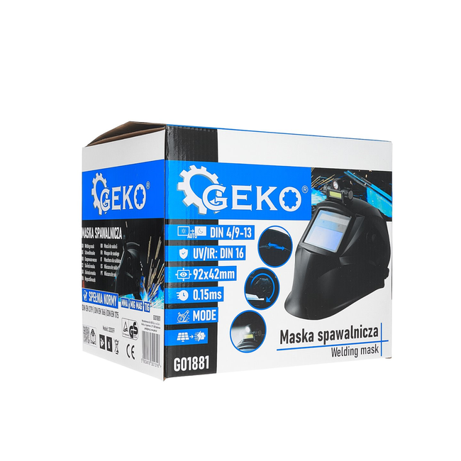 GEKO Automatisch verduisterende lashelm met slijpstand, DIN 4 en DIN 9-13, kijkvenster 92 x 42 mm