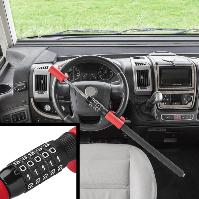 ProPlus Rood verstelbaar stuurslot met 5-cijferige code, zonder sleutel, universeel voor voertuigbeveiliging