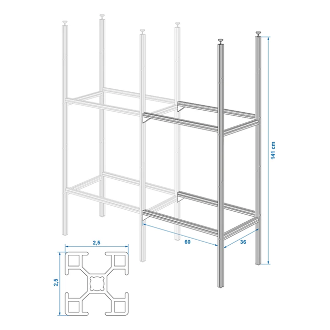 Proplus Uitbreidingsset aluminium opbergsysteem voor campergarage, 3 extra vakken en verstelbaar 141 tot 145 cm