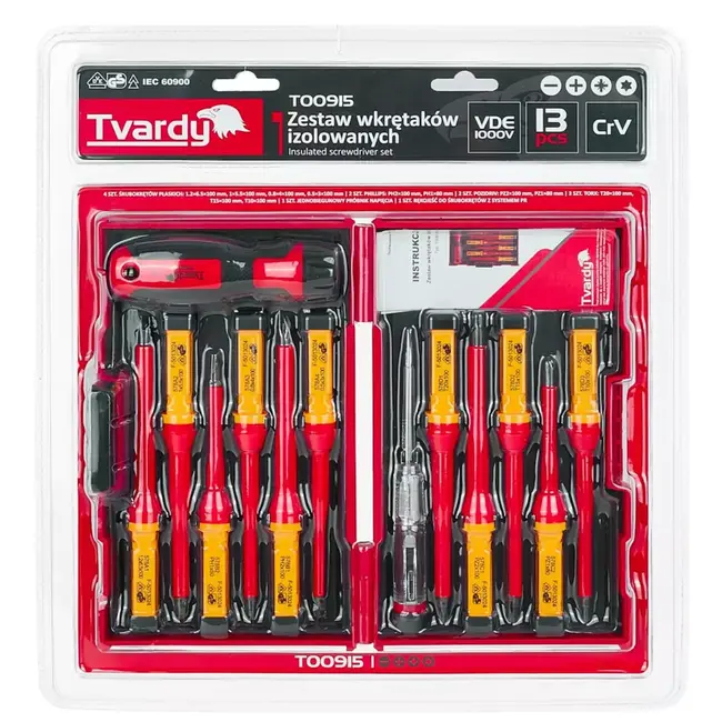 Tvardy Geïsoleerde VDE schroevendraaierset 13-delig voor elektrisch werk
