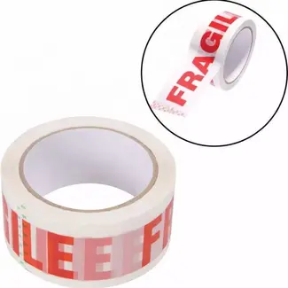 Inpaktape - Fragile - 48 mm x 66 meter - Witte achtergrond met rode tekst