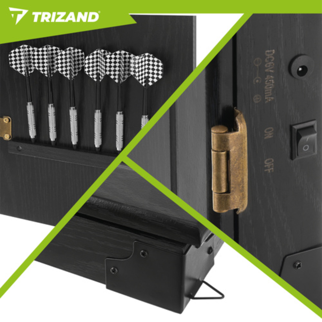 Trizand Elektronisch dartbord met afsluitbare kast, speelveld 35 cm, 4 LED displays, 27 spellen, 243 varianten, 1 tot 16 spelers, netvoeding