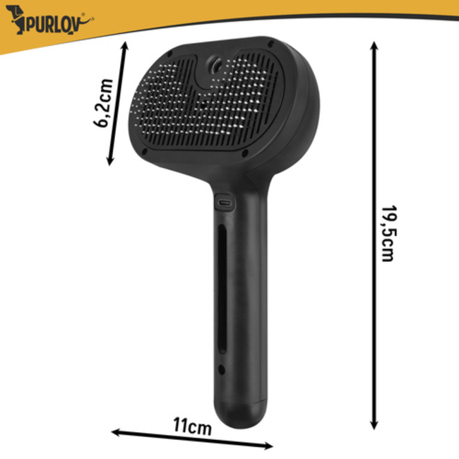 Purlov Elektrische vachtborstel met stoom en massage, zelfreiniging met één knop, voor honden en katten, met watertank 35 ml