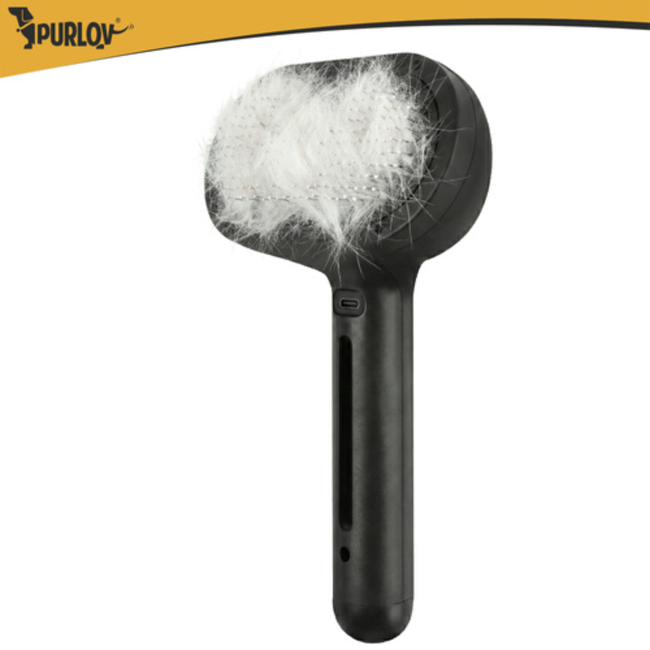 Purlov Elektrische vachtborstel met stoom en massage, zelfreiniging met één knop, voor honden en katten, met watertank 35 ml