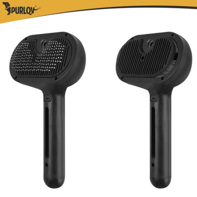 Purlov Elektrische vachtborstel met stoom en massage, zelfreiniging met één knop, voor honden en katten, met watertank 35 ml