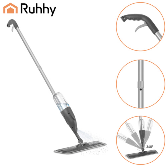 Ruhhy Spray mop 120 cm met sprayer in handgreep, 300 ml tank en 3 pads, voor laminaat en tegels