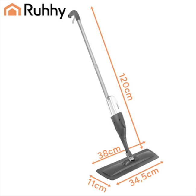 Ruhhy Spray mop 120 cm met sprayer in handgreep, 300 ml tank en 3 pads, voor laminaat en tegels