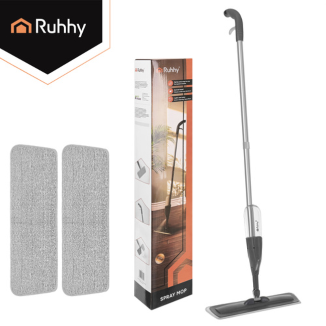 Ruhhy Spray mop 120 cm met sprayer in handgreep, 300 ml tank en 3 pads, voor laminaat en tegels