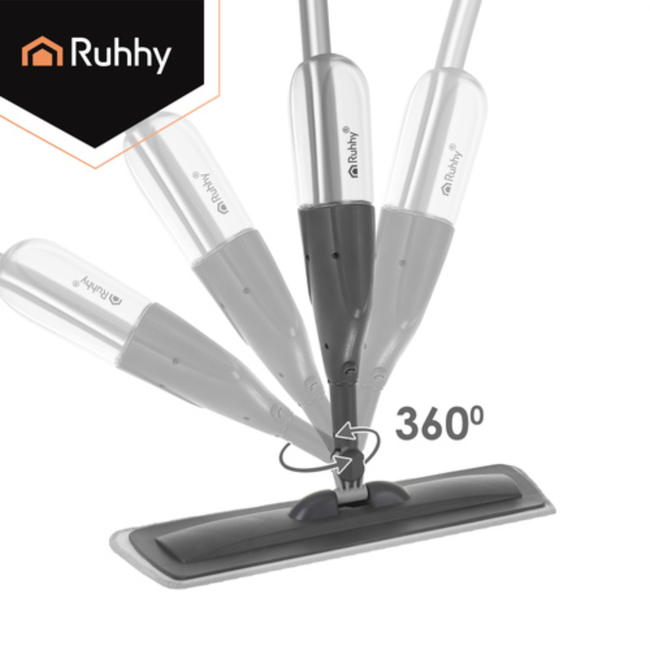 Ruhhy Spray mop 120 cm met sprayer in handgreep, 300 ml tank en 3 pads, voor laminaat en tegels