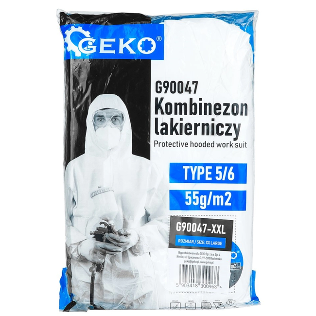 GEKO Schilderoverall XXL 55 g/m2 met PE coating, type 5/6 bescherming tegen stof en lichte spatten, met capuchon