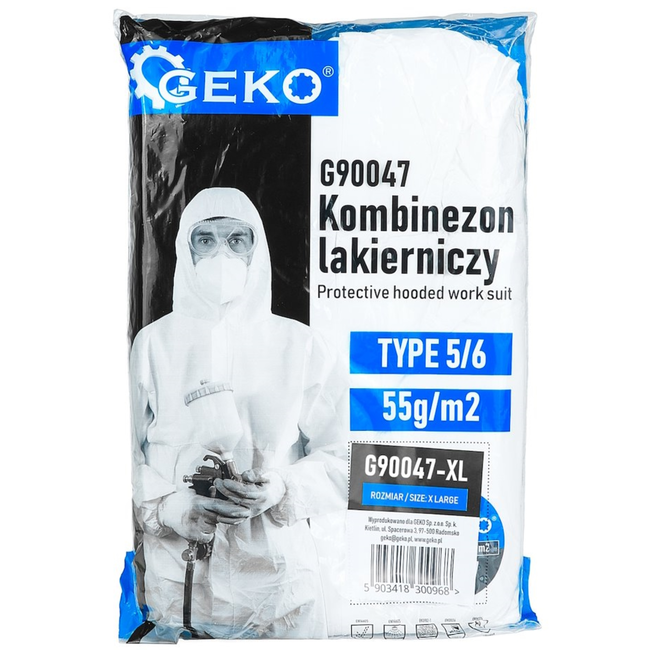 GEKO Schilderoverall XL 55 g/m2 met PE coating, type 5/6 tegen stof en lichte vloeistofspatten, met capuchon
