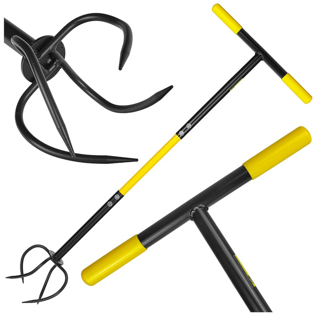 GEKO Handcultivator met T handgreep 102 cm en 4 TWIST tanden, staal met poedercoating, zwart geel