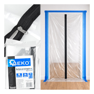 GEKO Stofdeur afdekfolie 220 x 120 cm type I met rits, lichtdoorlatend en snel te monteren met tape