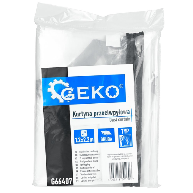GEKO Stofdeur afdekfolie 220 x 120 cm type I met rits, lichtdoorlatend en snel te monteren met tape