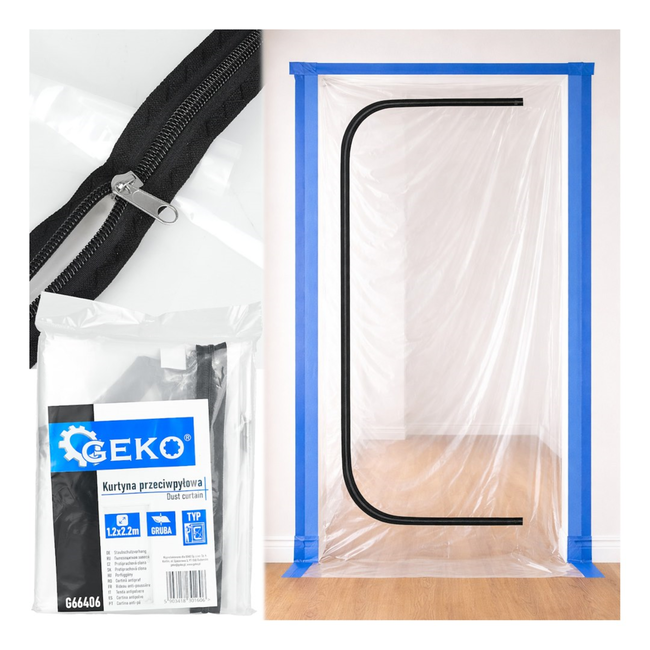 GEKO Stofdeur afdekfolie 220 x 120 cm met C rits, lichtdoorlatend en snel te monteren met tape