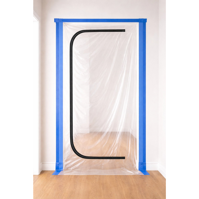 GEKO Stofdeur afdekfolie 220 x 120 cm met C rits, lichtdoorlatend en snel te monteren met tape