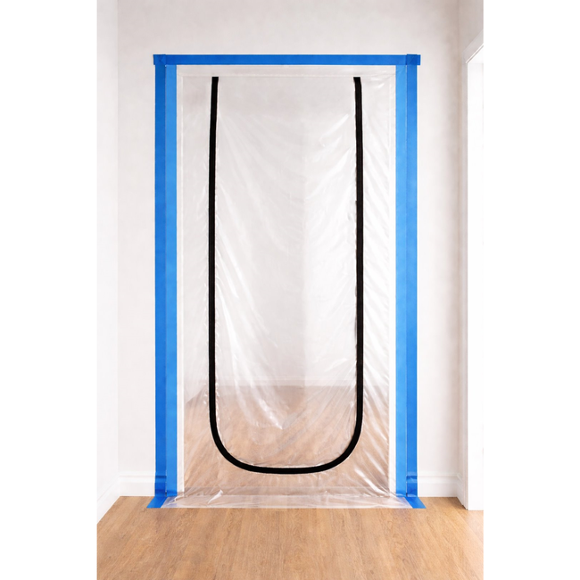GEKO Stofdeur afdekfolie 220 x 120 cm met U rits, lichtdoorlatend en snel te monteren met tape