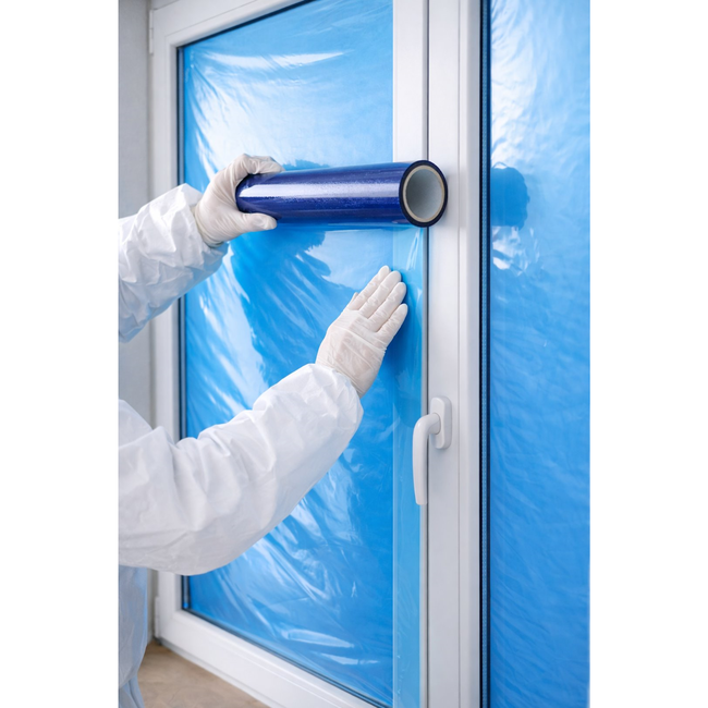 GEKO Afdekfolie zonder tape 50 cm x 75 m met UV filter, halftransparant blauw, voor glas en gladde oppervlakken