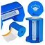 GEKO Dispenser voor schildersfolie 10 cm, éénhandige bediening, strak snijden zonder schaar of mes, blauw