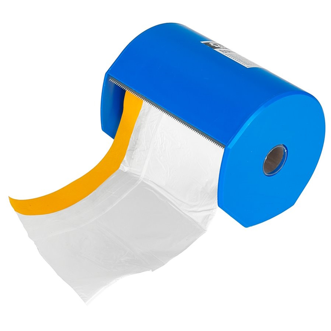 GEKO Dispenser voor schildersfolie 10 cm, éénhandige bediening, strak snijden zonder schaar of mes, blauw