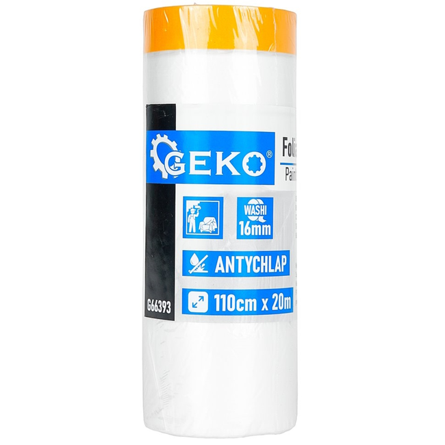 GEKO Maskeerfolie 110 cm breed met geïntegreerde washi tape 16 mm, voor ramen, deuren en meubels