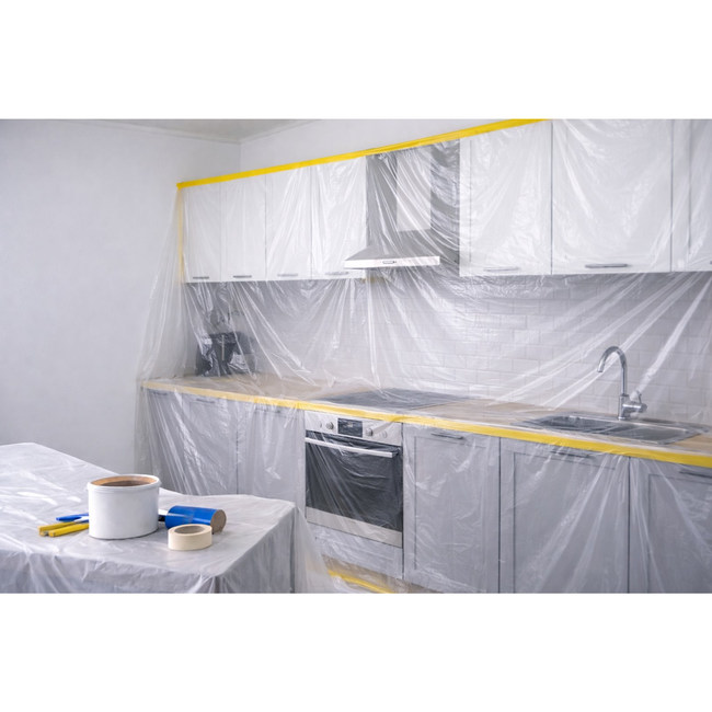 GEKO Maskeerfolie 110 cm breed met geïntegreerde washi tape 16 mm, voor ramen, deuren en meubels