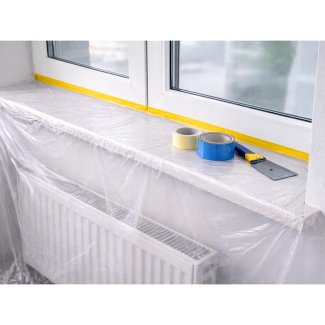 GEKO Maskeerfolie 110 cm breed met geïntegreerde washi tape 16 mm, voor ramen, deuren en meubels