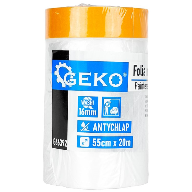 GEKO Maskeerfolie 55 cm met geïntegreerde washi tape 16 mm, rol 10 cm, geschikt voor dispenser 10 cm