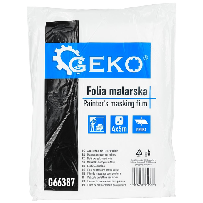 GEKO Extra sterke schilderfolie 4 x 5 m 20 m2, dik en duurzaam, ideaal voor vloer en meubels bij intensieve klussen