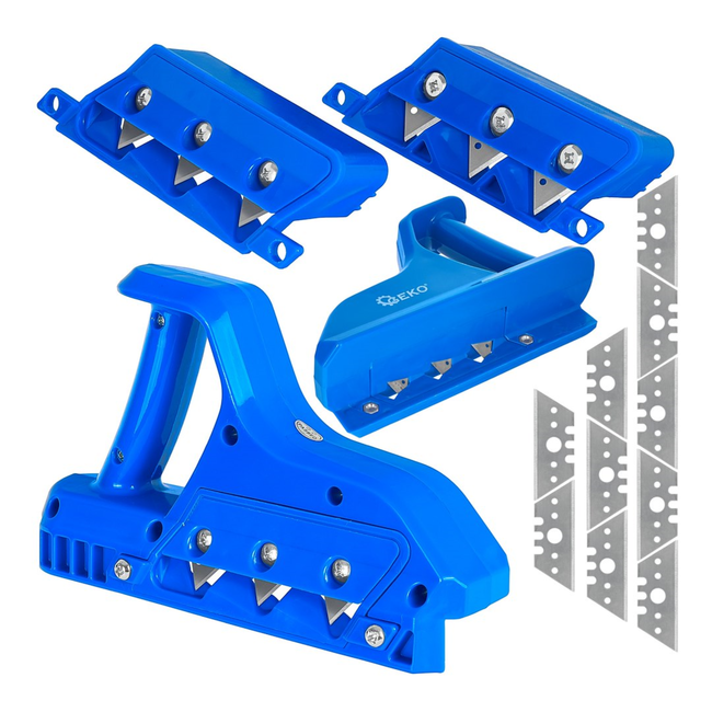 GEKO Gipsplaat afschuiner met ergonomische handgreep, 45° en 60° modules en 3 messen per module voor strak voegen