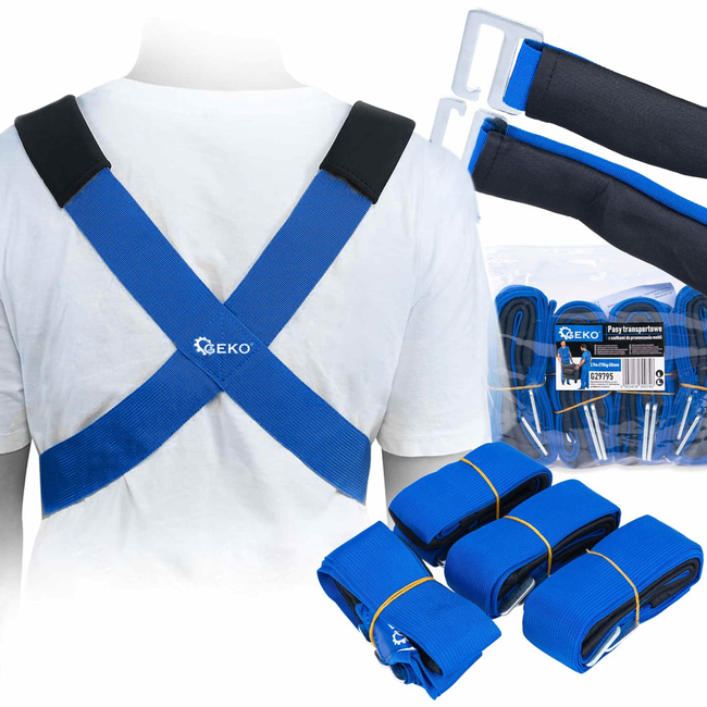 GEKO Verhuisriemen met harnas, 4 stuks draagbanden 2,9 m 50 mm tot 270 kg voor meubels en witgoed, stabiel tillen op trap