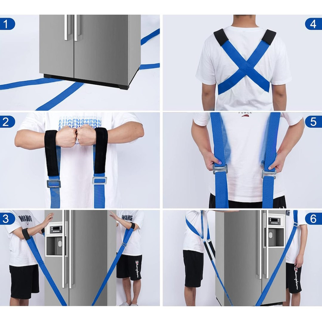 GEKO Verhuisriemen met harnas, 4 stuks draagbanden 2,9 m 50 mm tot 270 kg voor meubels en witgoed, stabiel tillen op trap