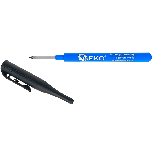 GEKO Diep gat marker met lange punt, permanente zwarte inkt voor montage en installatie, 150 mm en met clip