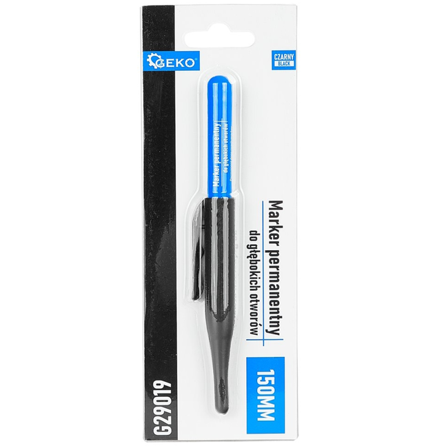 GEKO Diep gat marker met lange punt, permanente zwarte inkt voor montage en installatie, 150 mm en met clip