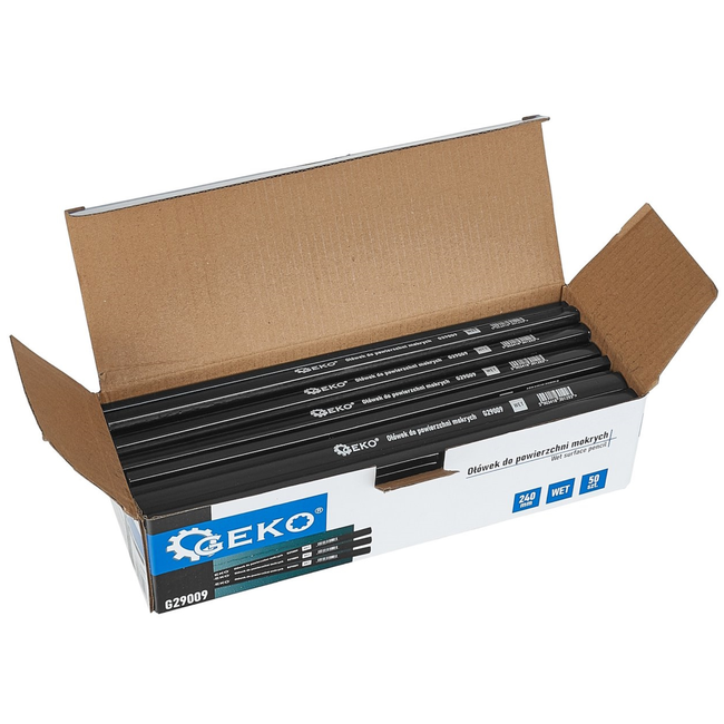 GEKO Potlood voor vochtige ondergronden 240 mm, platte timmermansvorm zwart, 50 stuks in displaydoos voor buitenwerk