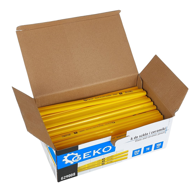 GEKO Potlood voor glas en keramiek 240 mm 7B, bulkverpakking 100 stuks, duidelijke markering op gladde oppervlakken