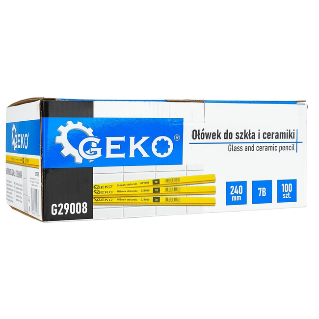 GEKO Potlood voor glas en keramiek 240 mm 7B, bulkverpakking 100 stuks, duidelijke markering op gladde oppervlakken