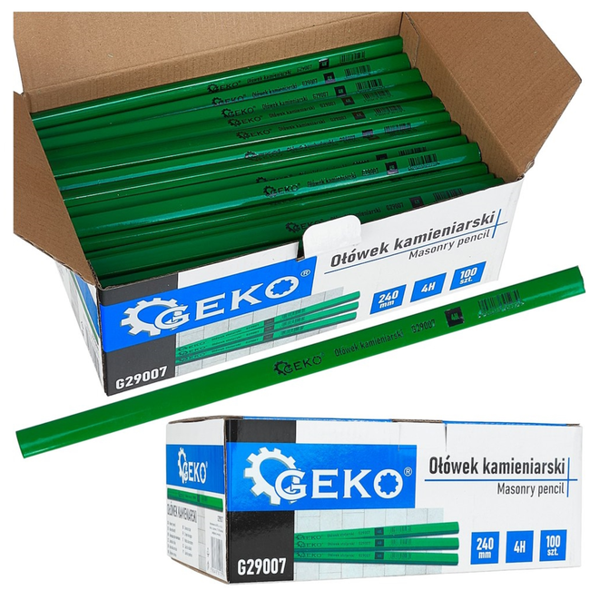 GEKO Bouwpotlood 240 mm 4H voor dunne markeringen op ruwe ondergronden, bulkverpakking 100 stuks in displaydoos