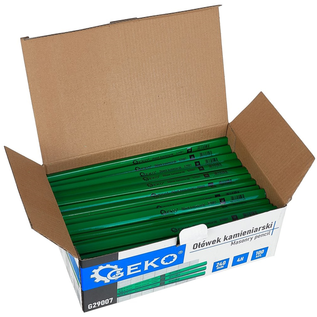 GEKO Bouwpotlood 240 mm 4H voor dunne markeringen op ruwe ondergronden, bulkverpakking 100 stuks in displaydoos