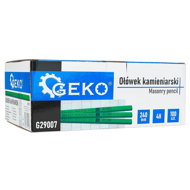 GEKO Bouwpotlood 240 mm 4H voor dunne markeringen op ruwe ondergronden, bulkverpakking 100 stuks in displaydoos