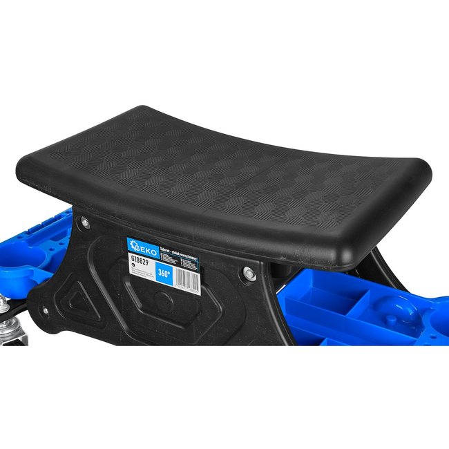 GEKO Draaibare garagekruk op wielen met remmen en opbergvakken, rolkruk met stalen frame en antislip zitting