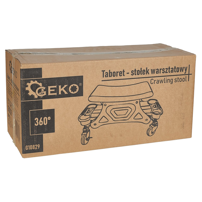 GEKO Draaibare garagekruk op wielen met remmen en opbergvakken, rolkruk met stalen frame en antislip zitting