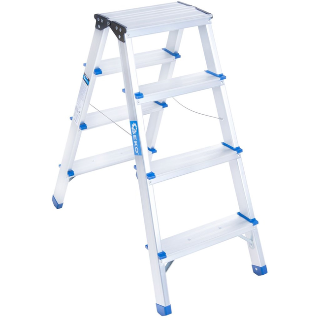 GEKO Lichtgewicht dubbelzijdige huishoudtrap 4 treden met platform 18 x 30 cm, max 150 kg, compact en makkelijk op te bergen