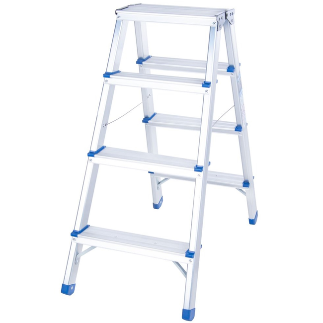 GEKO Lichtgewicht dubbelzijdige huishoudtrap 4 treden met platform 18 x 30 cm, max 150 kg, compact en makkelijk op te bergen