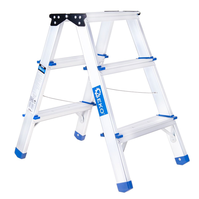 GEKO Lichtgewicht dubbelzijdige huishoudtrap 3 treden met platform 18 x 30 cm, max 150 kg en makkelijk op te bergen